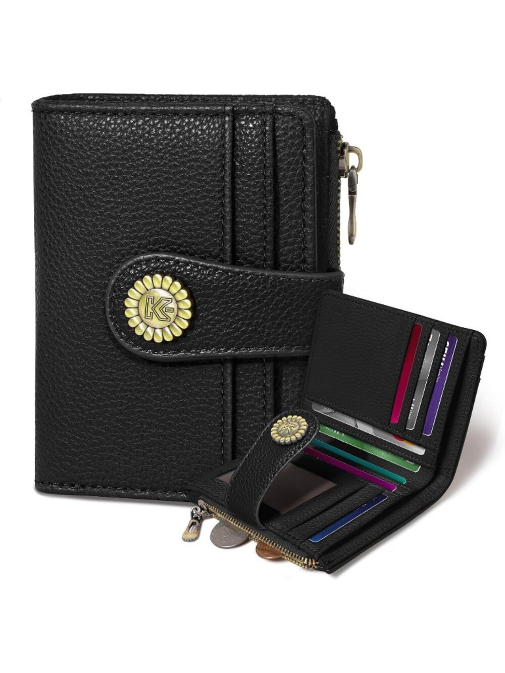Women's Black Skull Goth RFID Coin Pocket Vegan Pu Leather Zipper Wallet